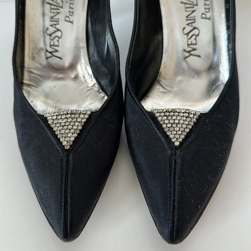 Vintage YSL Black Pump Rhinestone Heels - Picture 3 of 9